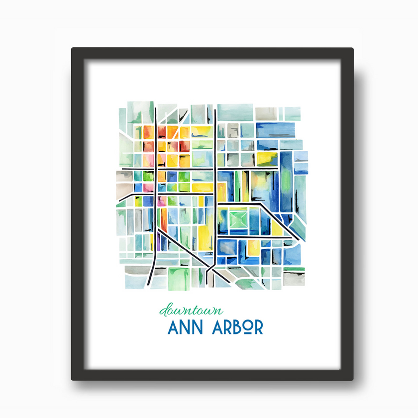 Ann Arbor (MI) Map Watercolor Print