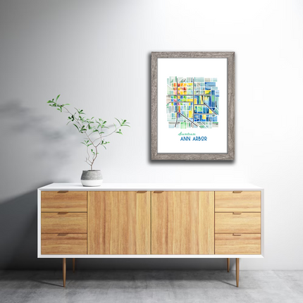 Ann Arbor (MI) Map Watercolor Print