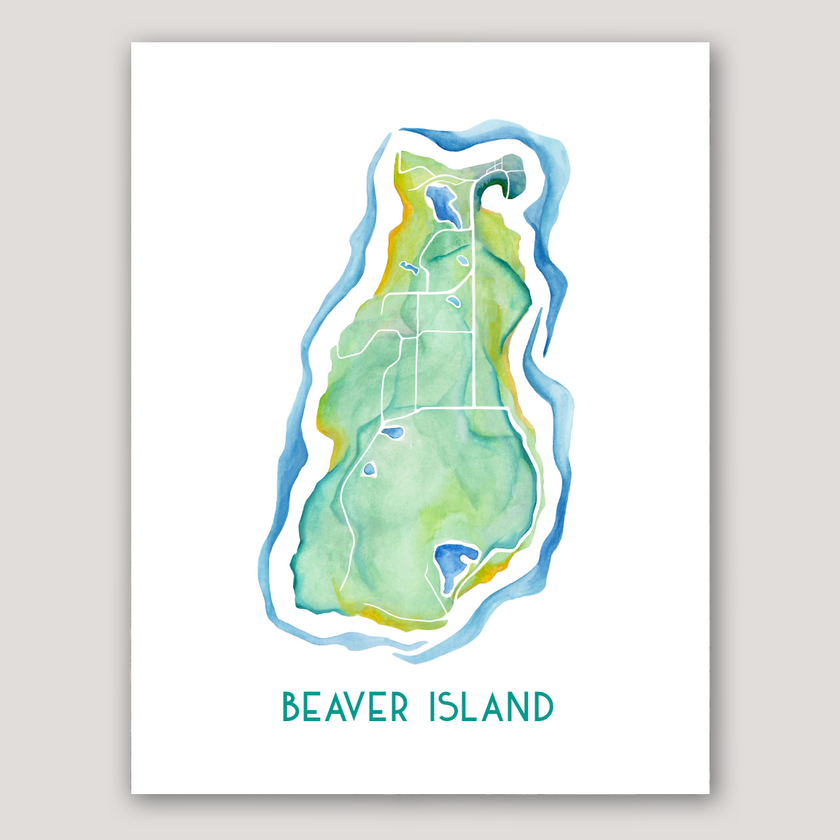Beaver Island (MI) Map Watercolor Print