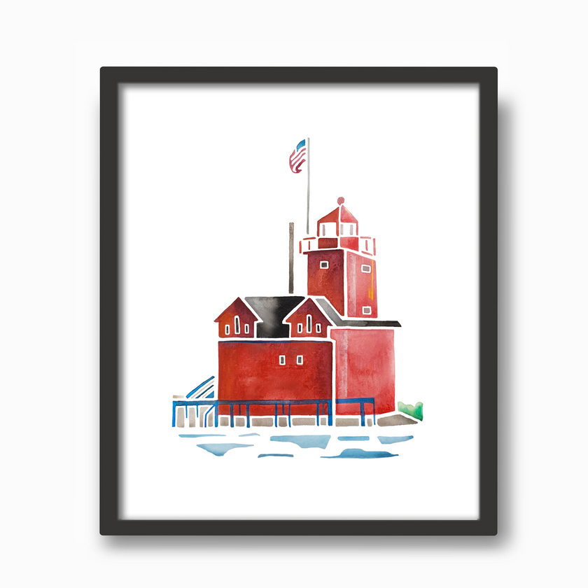 Big Red Lighthouse (Holland, MI) Watercolor Print
