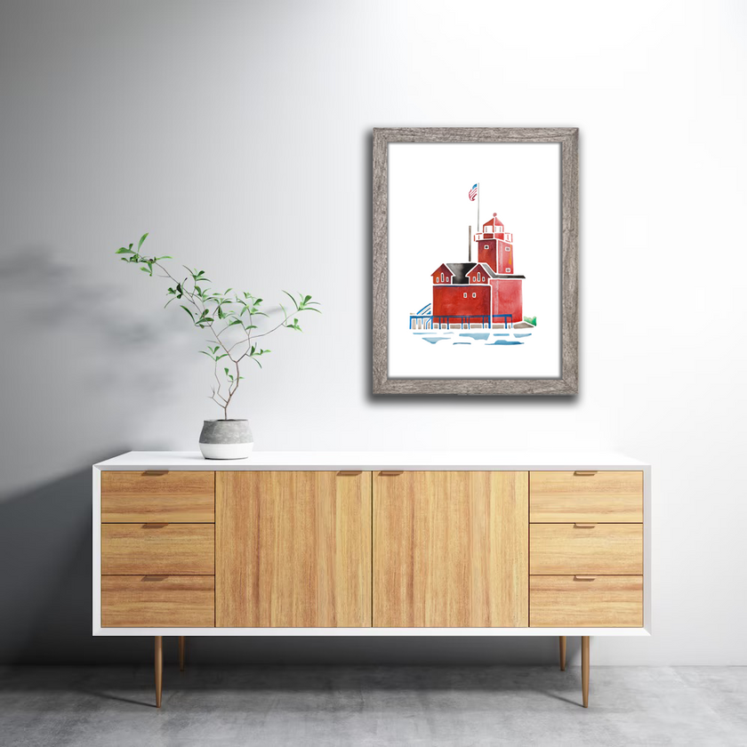 Big Red Lighthouse (Holland, MI) Watercolor Print