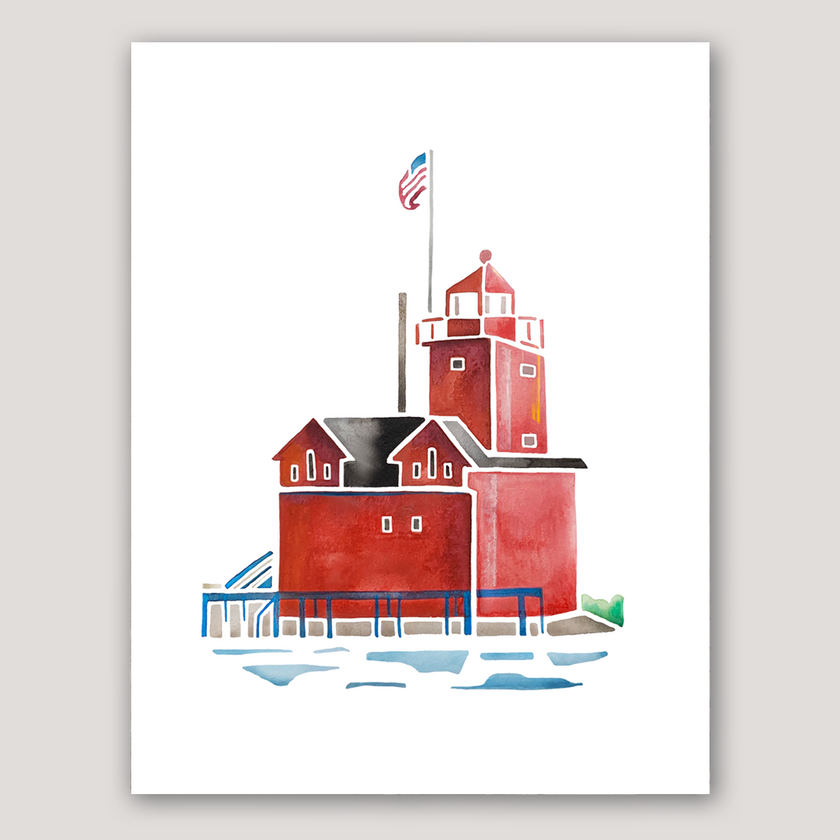 Big Red Lighthouse (Holland, MI) Watercolor Print