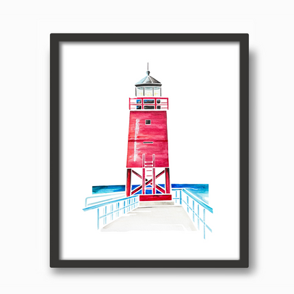 Charlevoix Lighthouse (MI) Watercolor Print