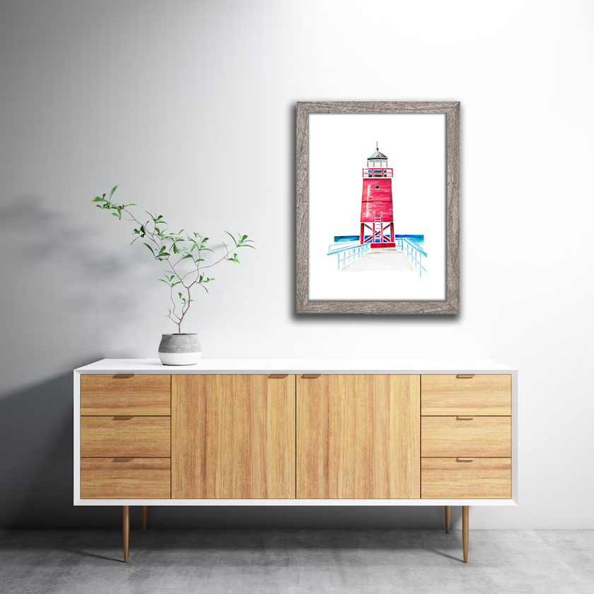 Charlevoix Lighthouse (MI) Watercolor Print
