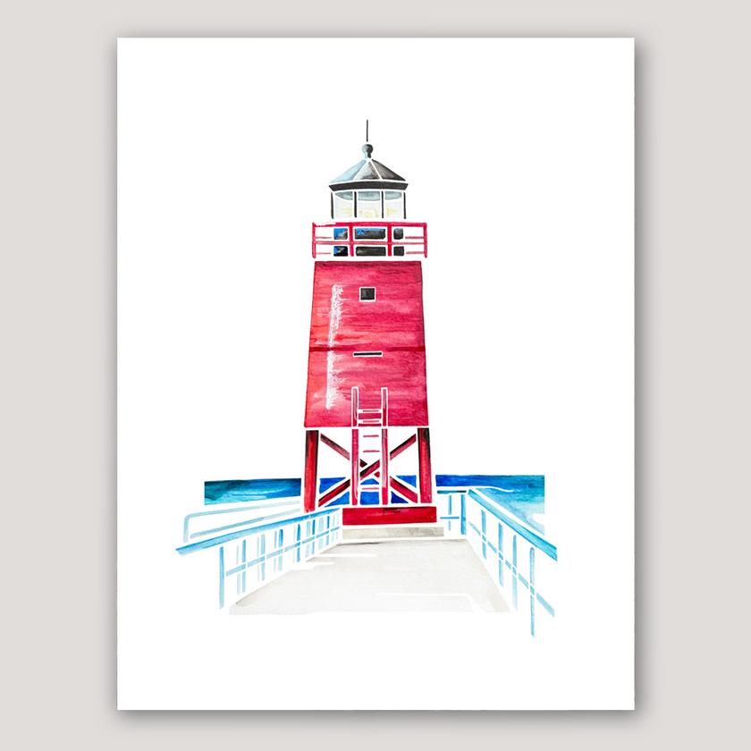 Charlevoix Lighthouse (MI) Watercolor Print