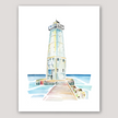 Watercolor painting of Frankfort, Michigan's lighthouse, on the shore of Lake Michigan.