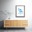 Framed vibrant blue watercolor map of Houghton Lake with Houghton Lake text.