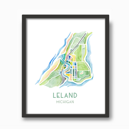 Leland (MI) Map Watercolor Print