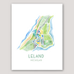 Leland (MI) Map Watercolor Print
