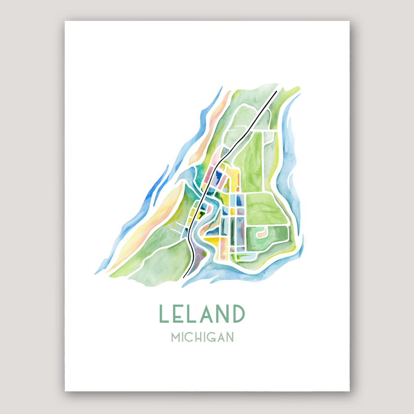 Leland (MI) Map Watercolor Print