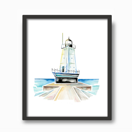 Ludington (MI) North Breakwater Light Watercolor Print