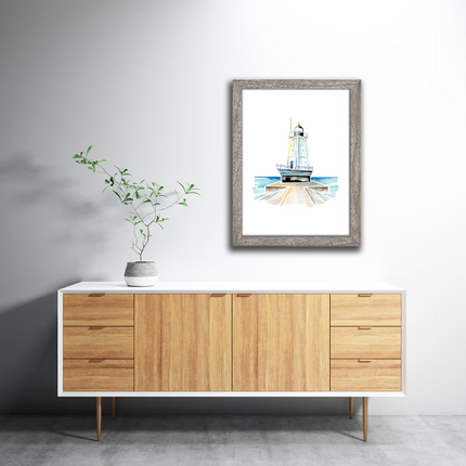 Ludington (MI) North Breakwater Light Watercolor Print
