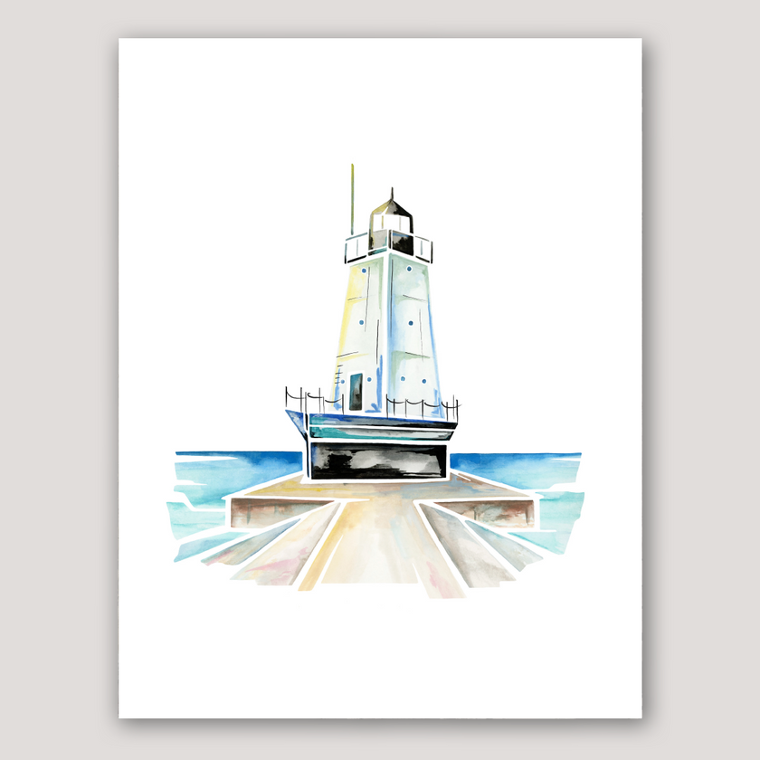 Ludington (MI) North Breakwater Light Watercolor Print