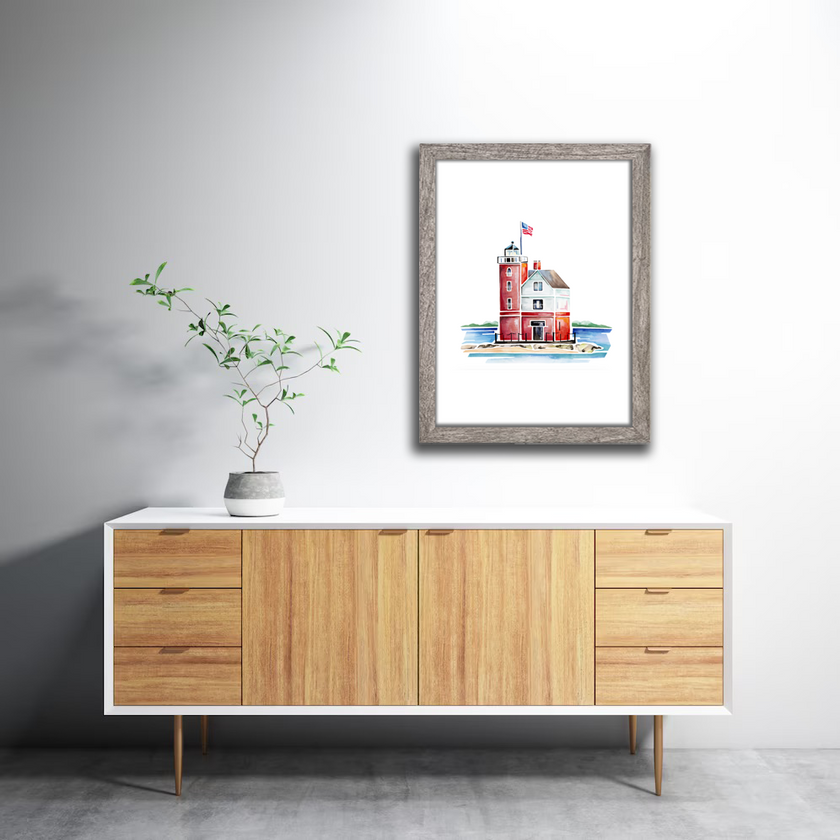 Round Island Light (Mackinac Island) Watercolor Print