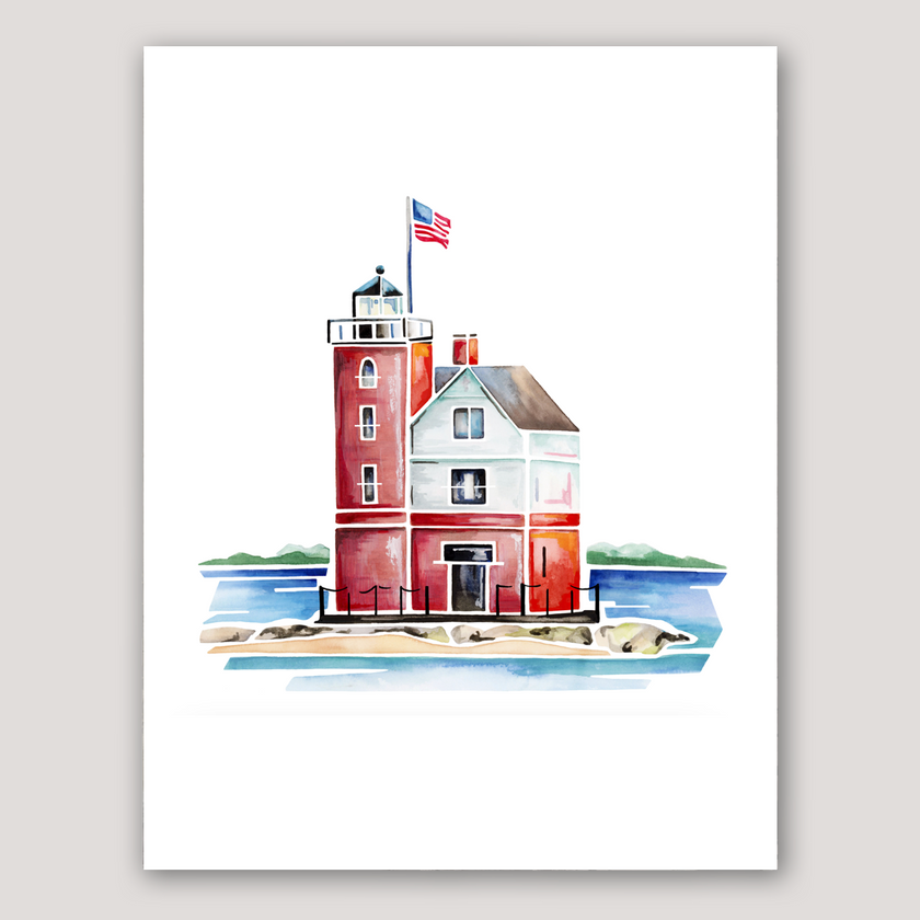 Round Island Light (Mackinac Island) Watercolor Print