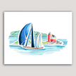 Sailboat & Round Island Lighthouse Watercolor Print