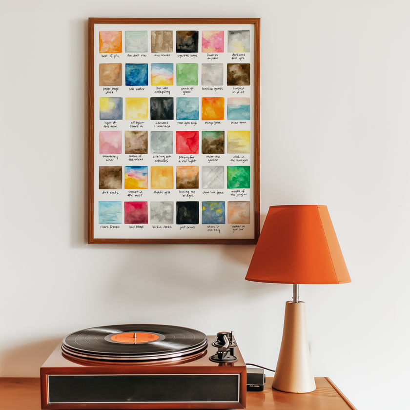 Song Lyrics Watercolor Swatches | Everywhere Everything | Singer Songwriter | Folk Music | Art Inspired by Lyrics