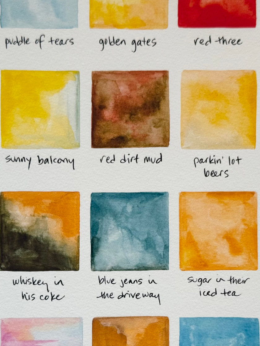 Song Lyrics Watercolor Palette | Pink Skies | Singer Songwriter | Folk | Country | Art Inspired by Lyrics