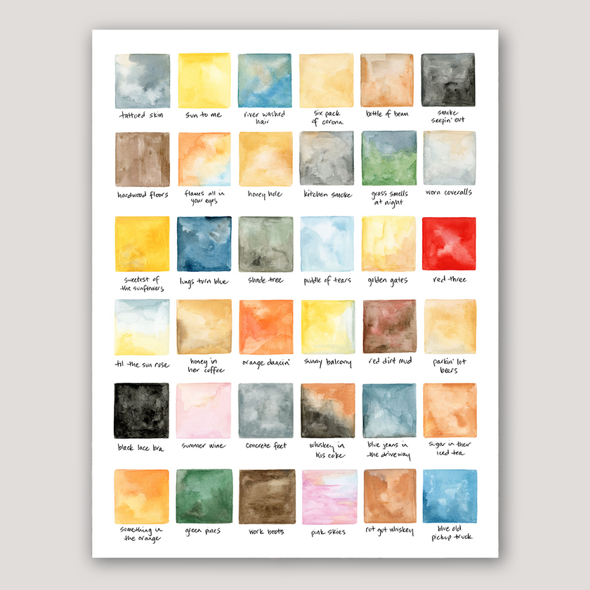 Song Lyrics Watercolor Palette | Pink Skies | Singer Songwriter | Folk | Country | Art Inspired by Lyrics