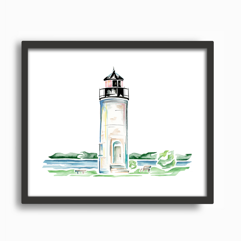 Whiskey Point Lighthouse (Beaver Island) Watercolor Print