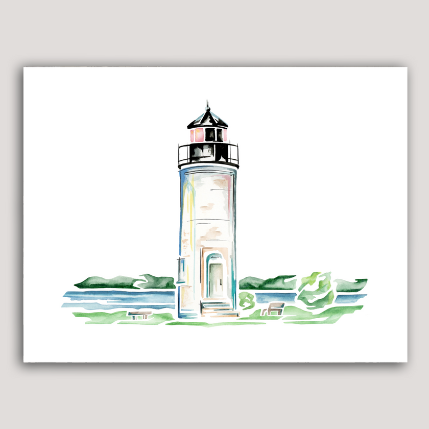Whiskey Point Lighthouse (Beaver Island) Watercolor Print