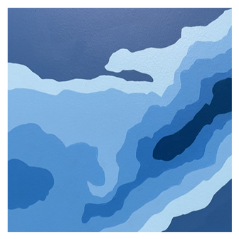 Close-up photo of a wall mural painted in shades of blue.